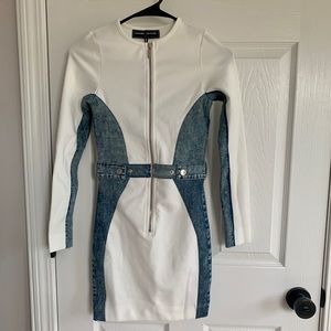 Bodycon Denim Panel Dress- White